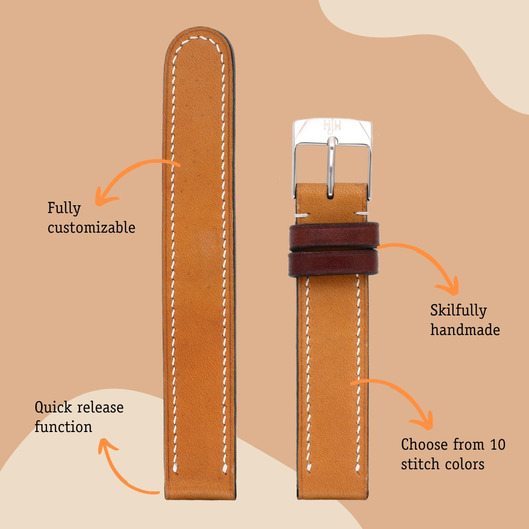 Handmade leather watch band: London Tan