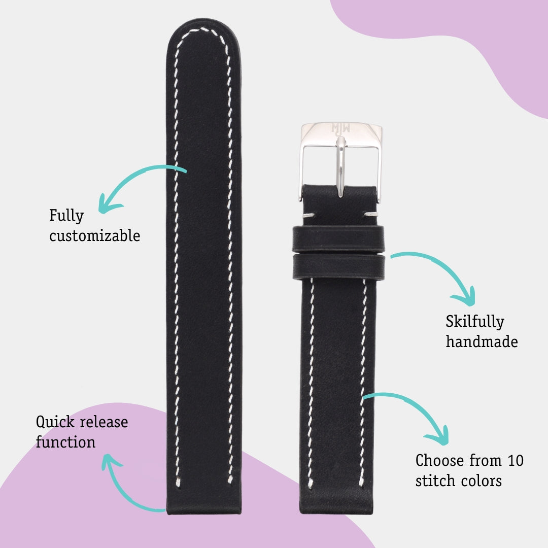 Handmade leather watch band: Black