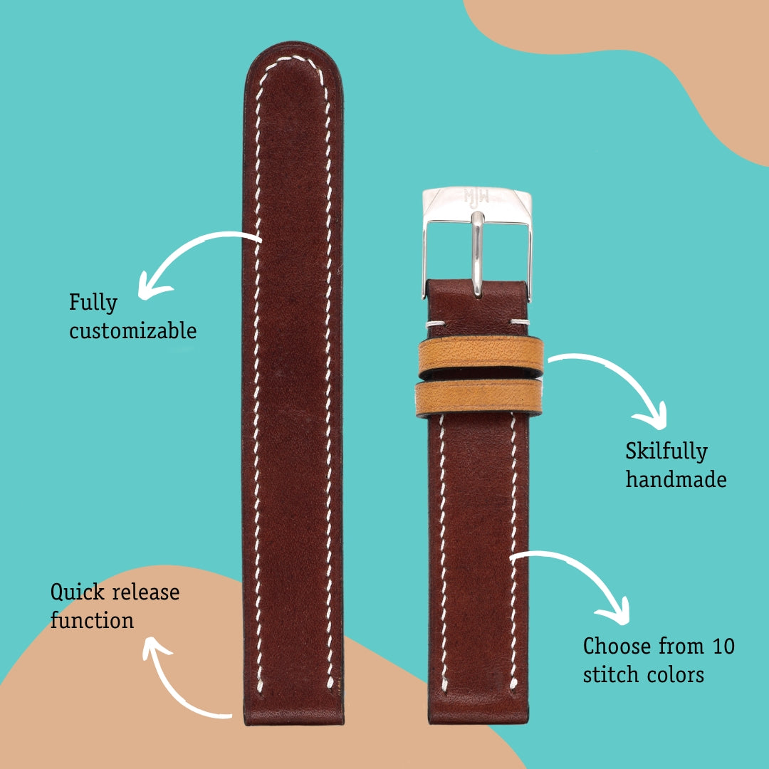 Handmade leather watch band: Australian Nut – Mr Jones Watches