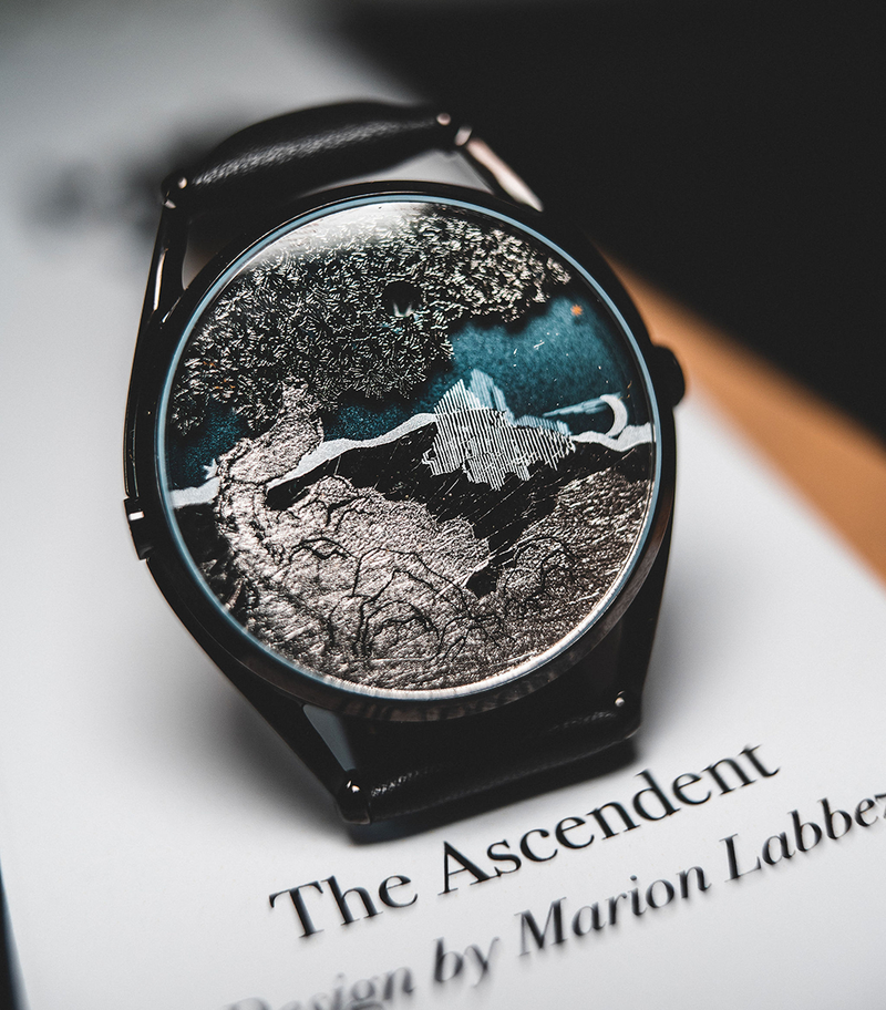 The Ascendent watch standing on insert card
